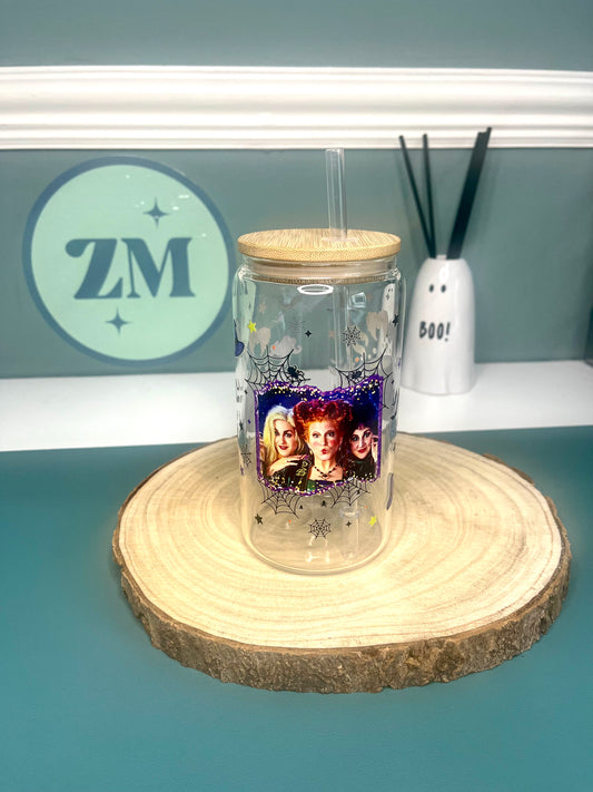 Hocus Pocus 16oz Glass Can with Bamboo Lid and Straw
