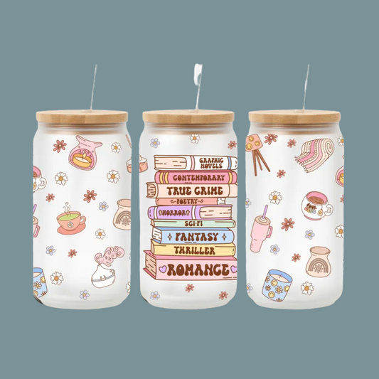 Book Club 16oz Glass Can With Bamboo Lid & Straw