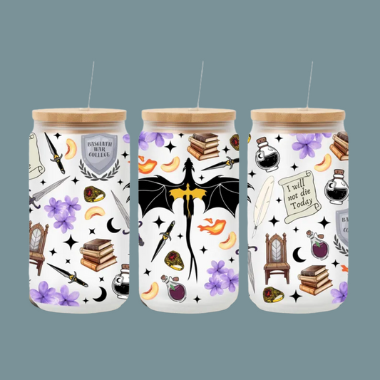 Fourth Wing 16oz Glass Can With Bamboo Lid & Straw
