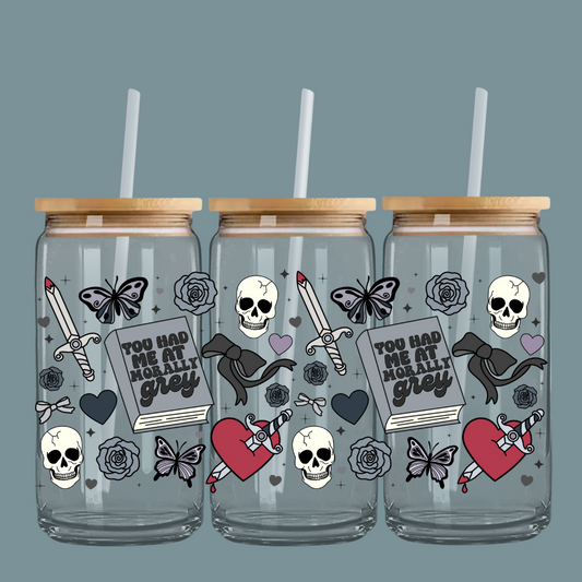 Morally Grey 16oz Glass Can With Bamboo Lid & Straw
