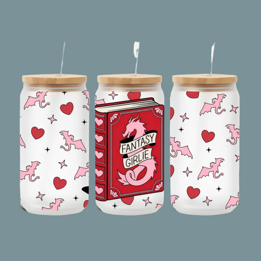 Fantasy Reader 16oz Glass Can With Bamboo Lid & Straw